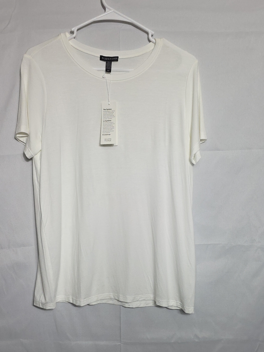 EILEEN FISHER Women's White Crew Neck Short Sleeve Shirt Size Small Petite